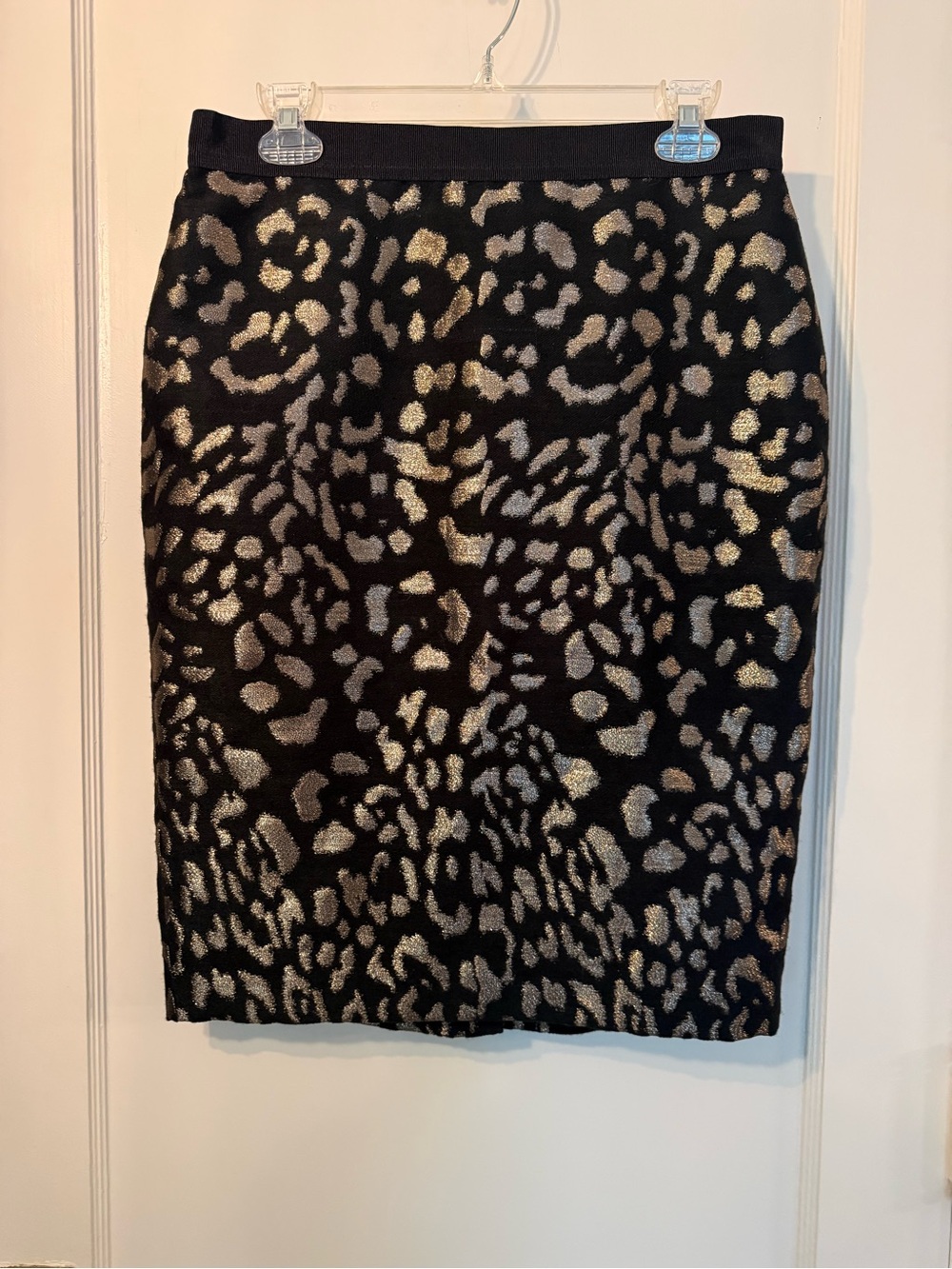 Ann Taylor Metallic Leopard-Print Pencil Skirt - Black & Gold